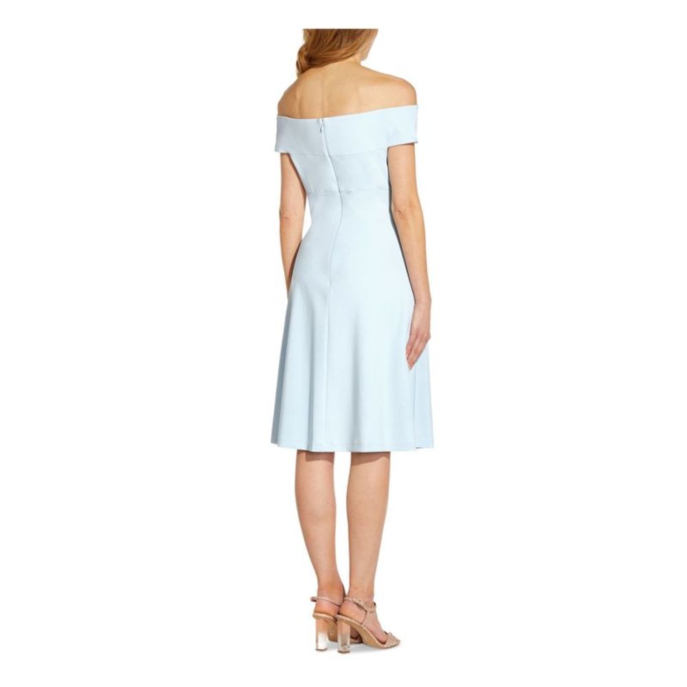 ADRIANNA PAPELL Womens Light Blue Twist Short Sleeve Off A-Line Dress 8 - Picture 2 of 4